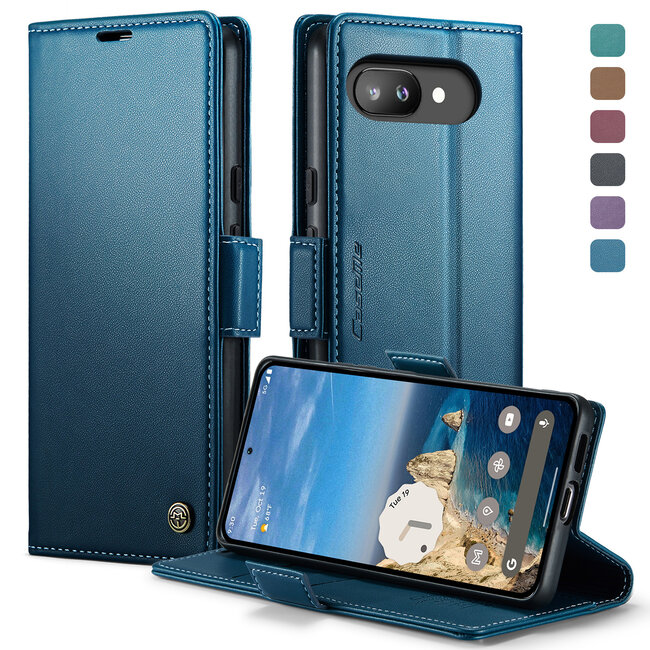 CaseMe - Hoesje geschikt voor Google Pixel 9a - Retro Wallet Book Case - Met Magnetische Sluiting - Blauw