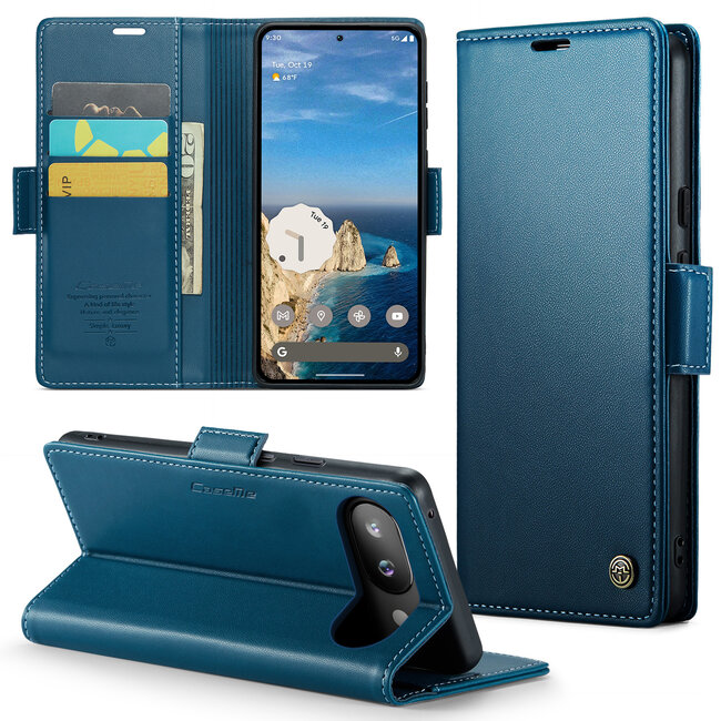 CaseMe - Hoesje geschikt voor Google Pixel 9a - Retro Wallet Book Case - Met Magnetische Sluiting - Blauw