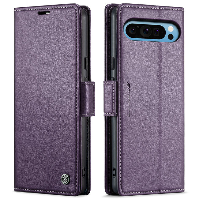CaseMe - Hoesje geschikt voor Google Pixel 9 Pro XL - Retro Wallet Book Case - Met Magnetische Sluiting - Paars