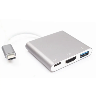 Case2go USB C naar HDMI Adapter - USB C adapter - 3 in 1 - Converter - 1080p - 20cm - Zilver