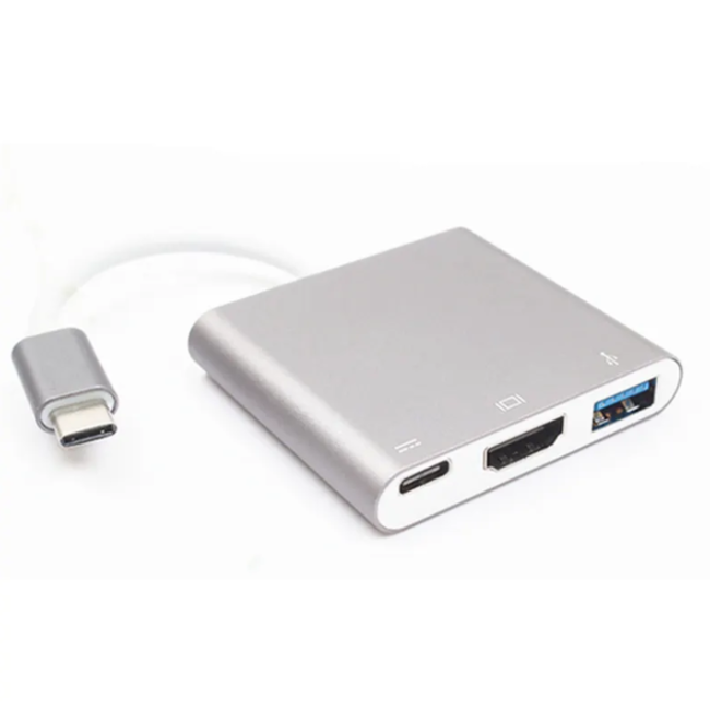 USB C naar HDMI Adapter - USB C adapter - 3 in 1 - Converter - 1080p - 20cm - Zilver