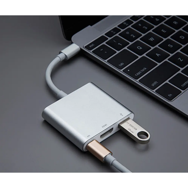 USB C naar HDMI Adapter - USB C adapter - 3 in 1 - Converter - 1080p - 20cm - Zilver