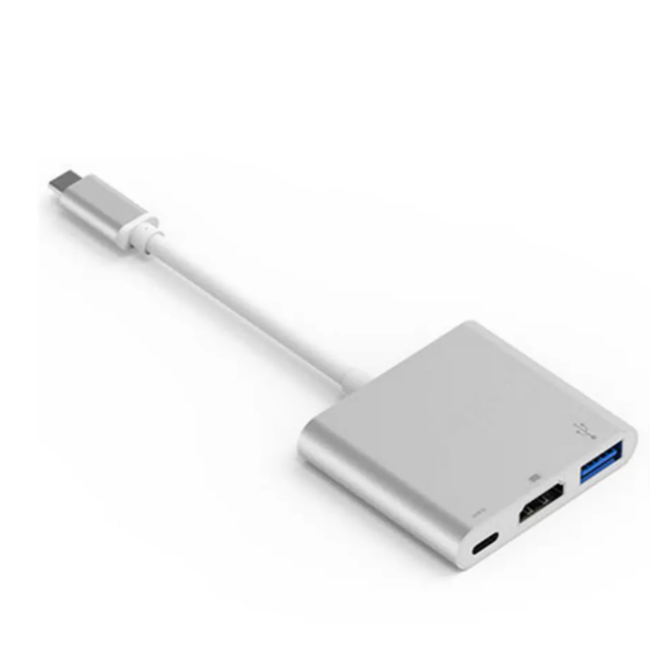 USB C naar HDMI Adapter - USB C adapter - 3 in 1 - Converter - 1080p - 20cm - Zilver