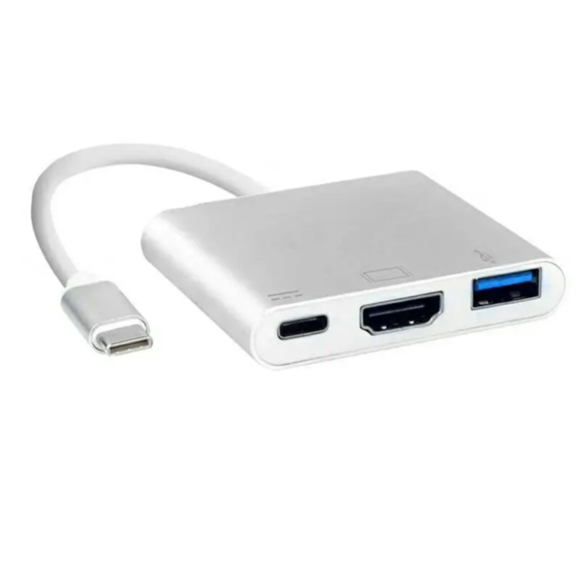 USB C naar HDMI Adapter - USB C adapter - 3 in 1 - Converter - 1080p - 20cm - Zilver