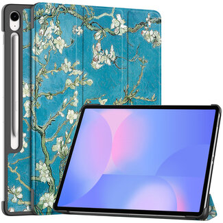 Case2go Case2go - Tablet hoes geschikt voor Samsung Galaxy Tab S10 FE Plus - 13.1 Inch - Tri-Fold Book Case - Auto/Wake functie - Witte Bloesem