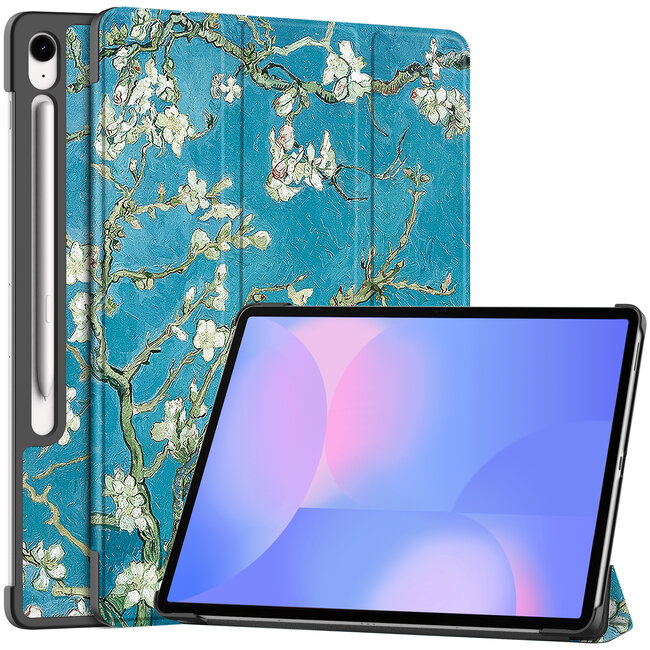 Case2go - Tablet hoes geschikt voor Samsung Galaxy Tab S10 FE Plus - 13.1 Inch - Tri-Fold Book Case - Auto/Wake functie - Witte Bloesem