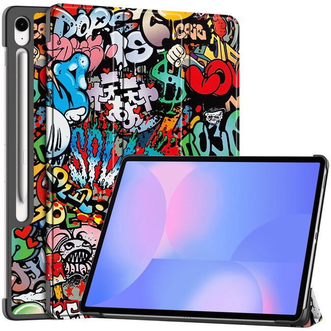 Case2go - Tablet hoes geschikt voor Samsung Galaxy Tab S10 FE Plus - 13.1 Inch - Tri-Fold Book Case - Auto/Wake functie - Grafitti