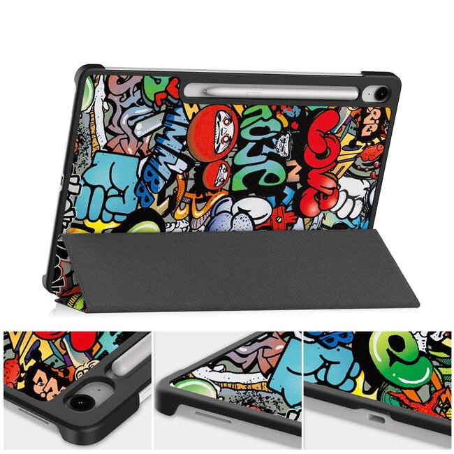 Case2go - Tablet hoes geschikt voor Samsung Galaxy Tab S10 FE Plus - 13.1 Inch - Tri-Fold Book Case - Auto/Wake functie - Grafitti