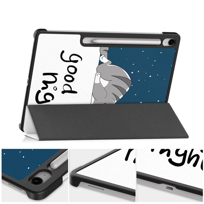 Case2go - Tablet hoes geschikt voor Samsung Galaxy Tab S10 FE Plus - 13.1 Inch - Tri-Fold Book Case - Auto/Wake functie - Good Night