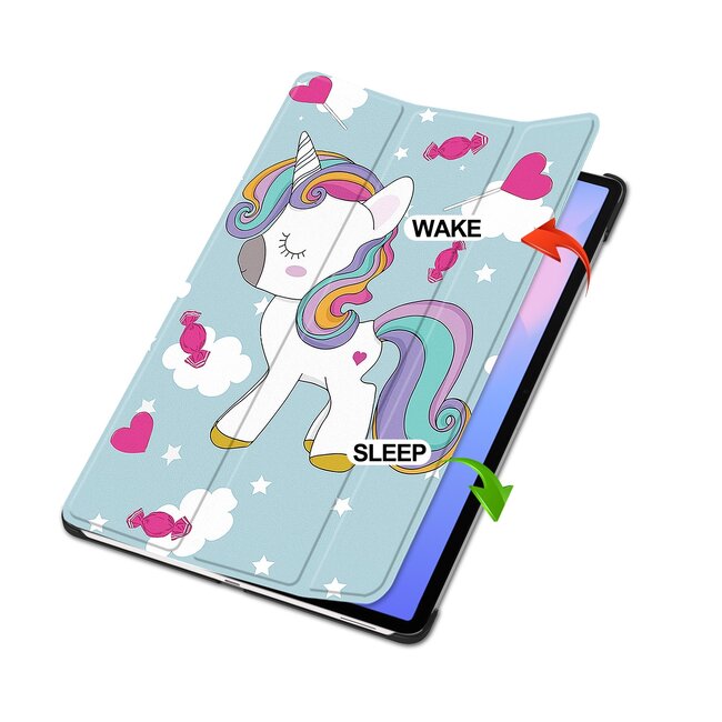 Case2go - Tablet hoes geschikt voor Samsung Galaxy Tab S10 FE Plus - 13.1 Inch - Tri-Fold Book Case - Auto/Wake functie - Eenhoorn