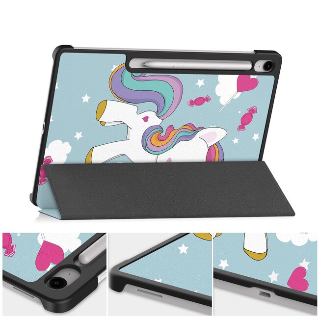 Case2go - Tablet hoes geschikt voor Samsung Galaxy Tab S10 FE Plus - 13.1 Inch - Tri-Fold Book Case - Auto/Wake functie - Eenhoorn