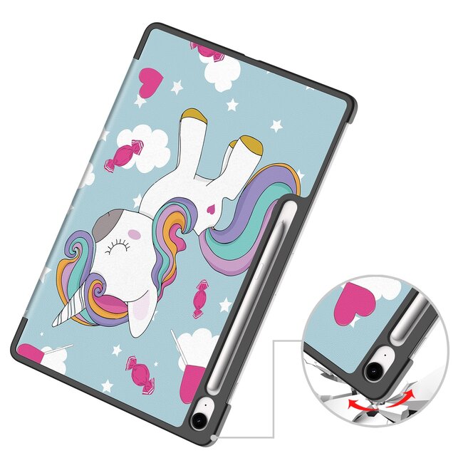 Case2go - Tablet hoes geschikt voor Samsung Galaxy Tab S10 FE Plus - 13.1 Inch - Tri-Fold Book Case - Auto/Wake functie - Eenhoorn