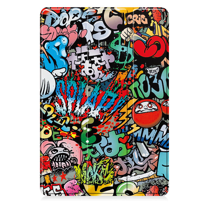Case2go - Tablet hoes geschikt voor Samsung Galaxy Tab S10 FE (2025) - 10.9 Inch - Tri-fold hoes met Auto/Wake functie en Magnetische sluiting - TPU Cover Met Pencil Houder - Grafitti