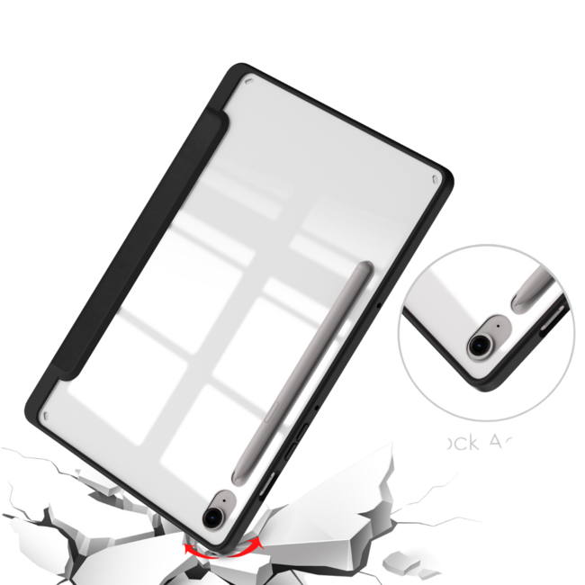 Case2go - Tablet hoes geschikt voor Samsung Galaxy Tab S10 FE (2025) - 10.9 Inch - Acrylic Trifold case met Pencil houder - Zwart