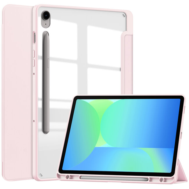 Case2go - Tablet hoes geschikt voor Samsung Galaxy Tab S10 FE (2025) - 10.9 Inch - Acrylic Trifold case met Pencil houder - Roze