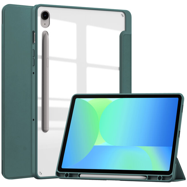 Case2go - Tablet hoes geschikt voor Samsung Galaxy Tab S10 FE (2025) - 10.9 Inch - Acrylic Trifold case met Pencil houder - Donker Groen