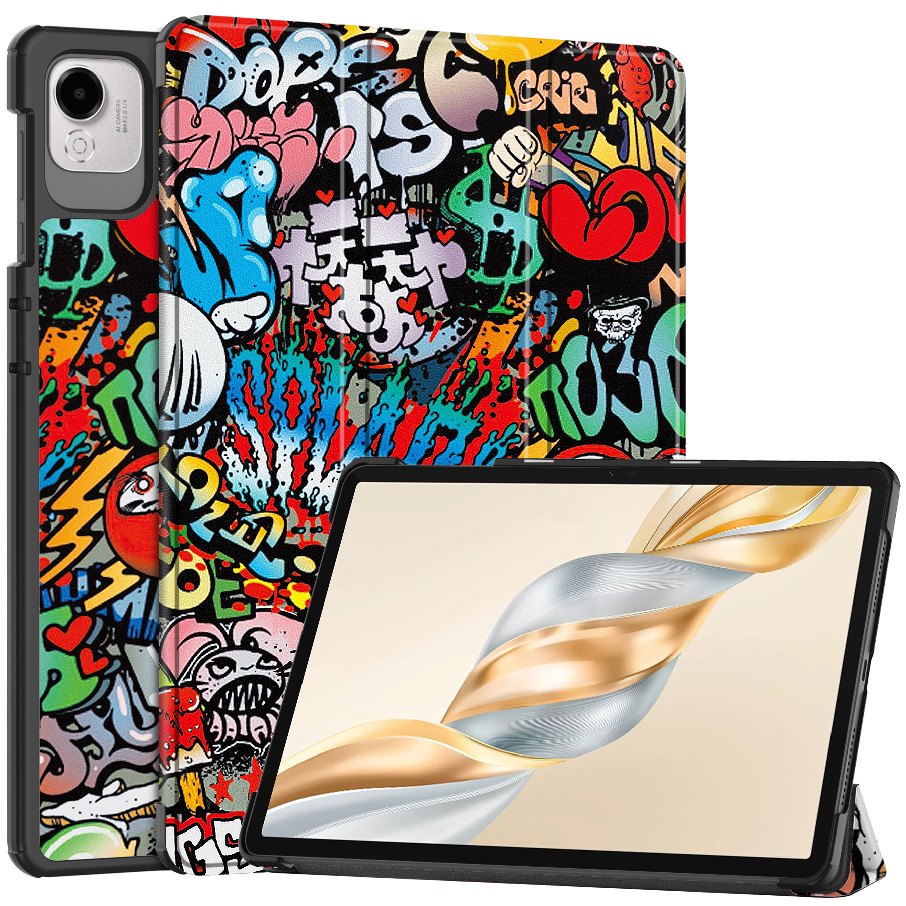 Case2go - Tablet hoes geschikt voor Honor Pad X9a / X9 Pro - 11.5 Inch - Tri-fold Case - Grafitti afbeelding