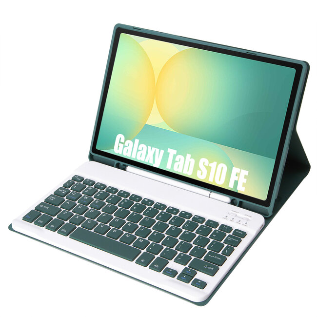 Case2go - Bluetooth Toetsenbord hoes geschikt voor Samsung Galaxy Tab S10 FE (2025) - 10.9 Inch - QWERTY - Auto Wake/Sleep functie - Met Pencil Houder - Donker Groen