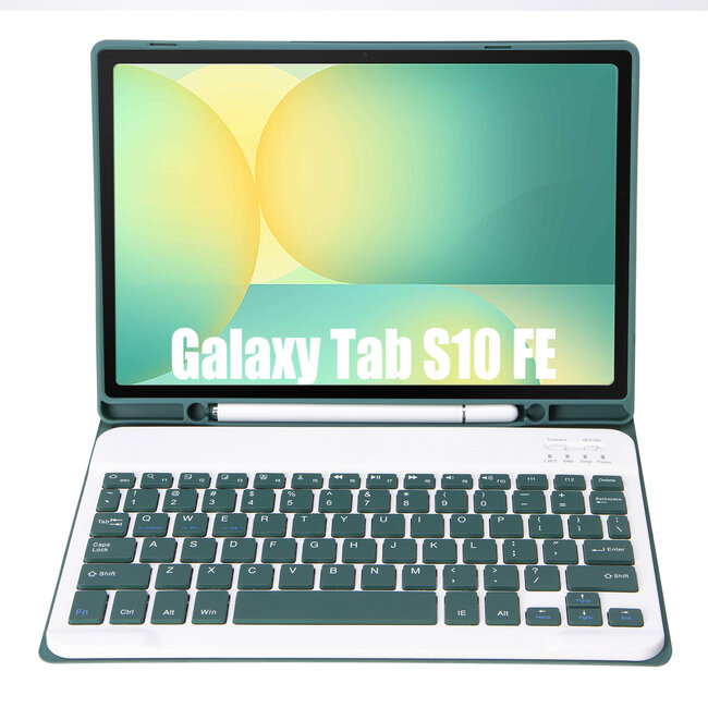 Case2go - Bluetooth Toetsenbord hoes geschikt voor Samsung Galaxy Tab S10 FE (2025) - 10.9 Inch - QWERTY - Auto Wake/Sleep functie - Met Pencil Houder - Donker Groen