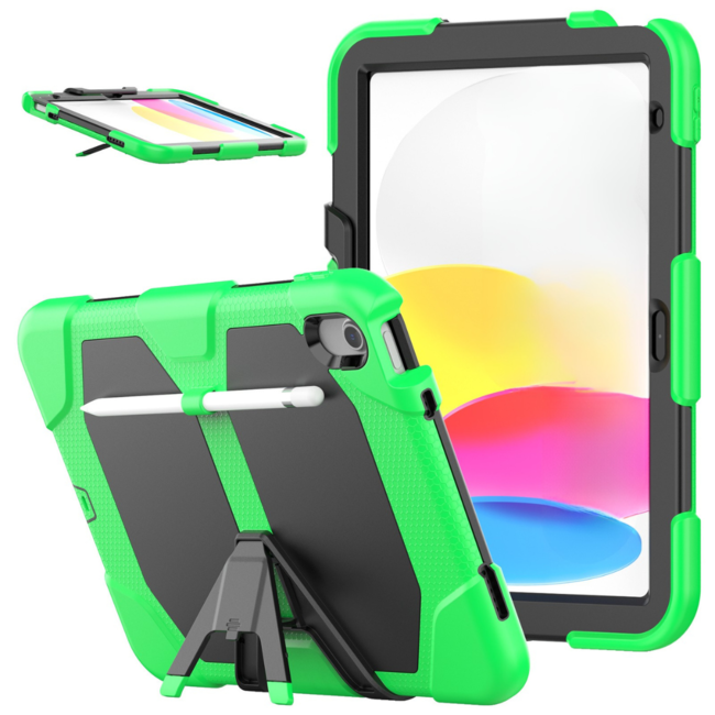 Case2go - Tablet hoes geschikt voor Apple iPad 11 (2025) A16 / Apple iPad 10.9 (2022) - Extreme Armor Case - Groen
