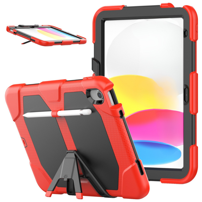 Case2go - Tablet hoes geschikt voor Apple iPad 11 (2025) A16 / Apple iPad 10.9 (2022) - Extreme Armor Case - Rood