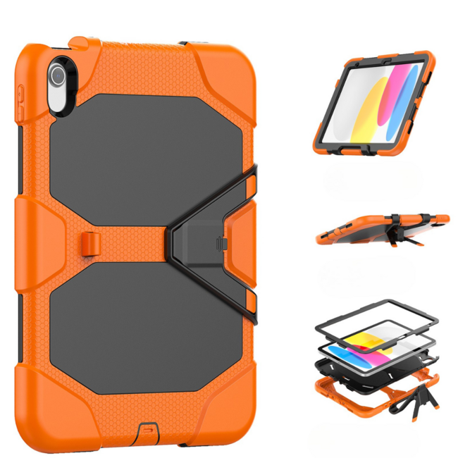 Case2go - Tablet hoes geschikt voor Apple iPad 11 (2025) A16 / Apple iPad 10.9 (2022) - Extreme Armor Case - Oranje