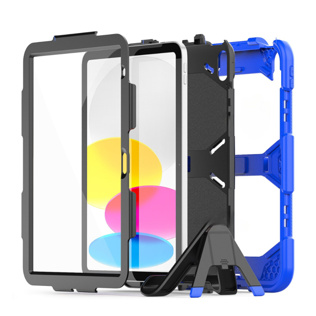 Case2go - Tablet hoes geschikt voor Apple iPad 11 (2025) A16 / Apple iPad 10.9 (2022) - Extreme Armor Case - Donker Blauw