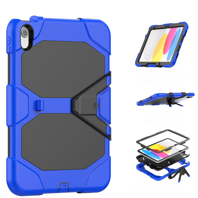 Case2go - Tablet hoes geschikt voor Apple iPad 11 (2025) A16 / Apple iPad 10.9 (2022) - Extreme Armor Case - Donker Blauw