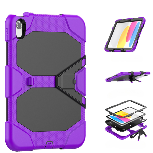 Case2go - Tablet hoes geschikt voor Apple iPad 11 (2025) A16 / Apple iPad 10.9 (2022) - Extreme Armor Case - Paars