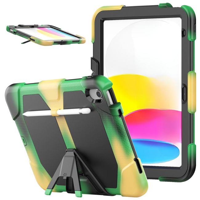 Case2go - Tablet hoes geschikt voor Apple iPad 11 (2025) A16 / Apple iPad 10.9 (2022) - Extreme Armor Case - Camouflage
