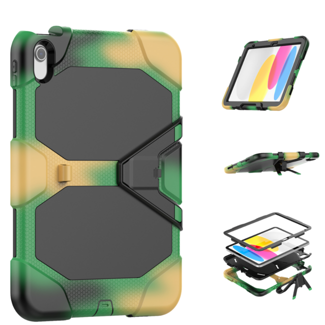 Case2go - Tablet hoes geschikt voor Apple iPad 11 (2025) A16 / Apple iPad 10.9 (2022) - Extreme Armor Case - Camouflage