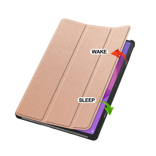 Case2go - Tablet hoes geschikt voor Lenovo Idea Tab Pro - 12.7 Inch - Tri-Fold Book Case - Auto/Wake functie - Rosé Goud