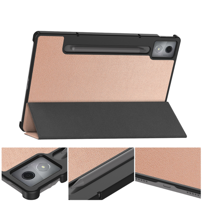 Case2go - Tablet hoes geschikt voor Lenovo Idea Tab Pro - 12.7 Inch - Tri-Fold Book Case - Auto/Wake functie - Rosé Goud