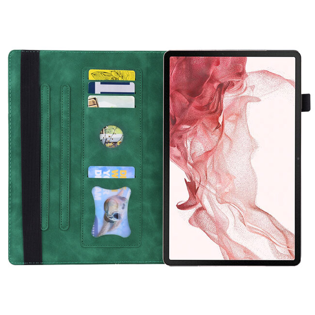 Case2go - Tablet hoes geschikt voor Samsung Galaxy Tab S10 FE Plus - Business Wallet Book Case - Met pasjeshouder - Groen