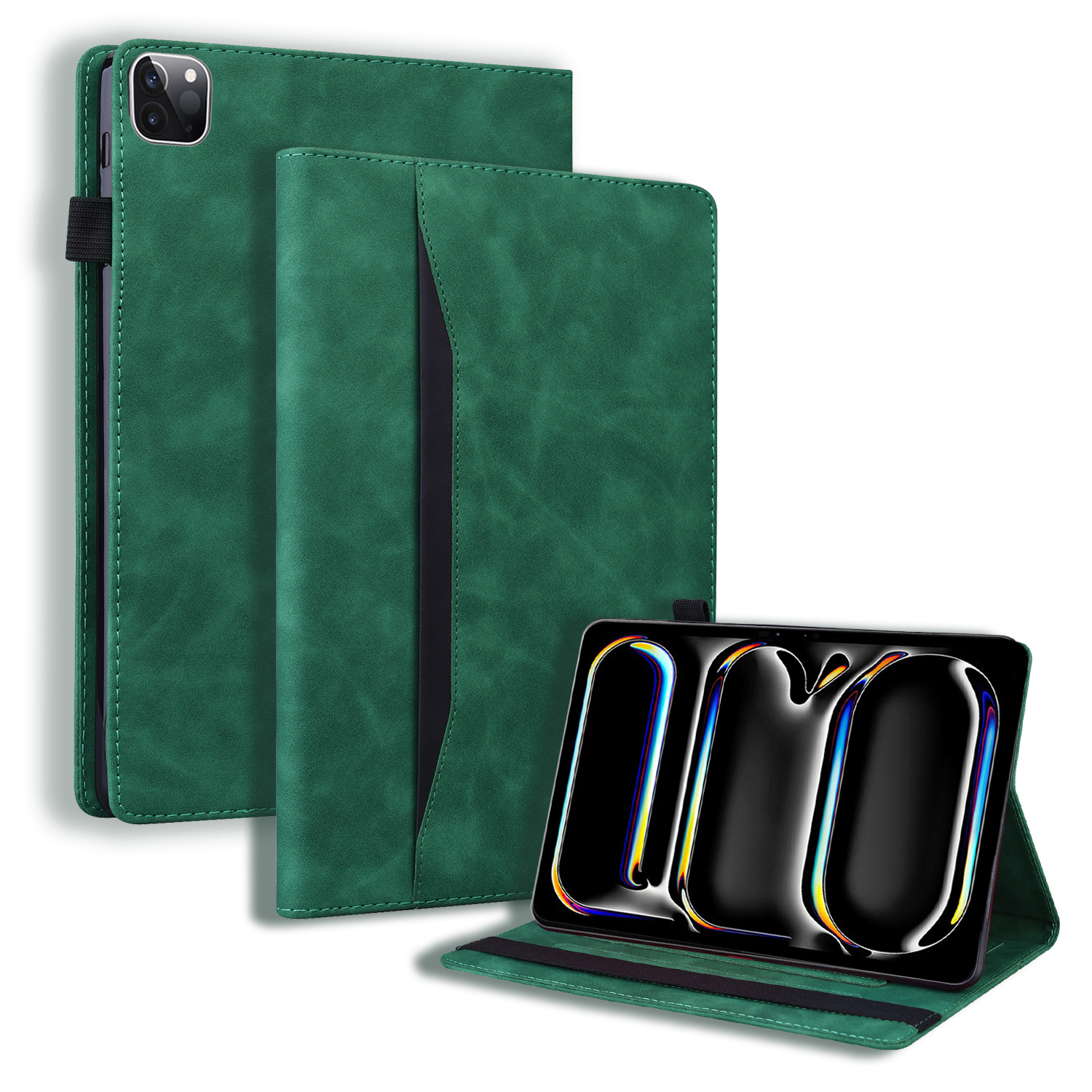 Case2go - Tablet hoes geschikt voor Apple iPad Pro 13 (2024) - Business Stiching Case - Wallet Book Case - Groen afbeelding