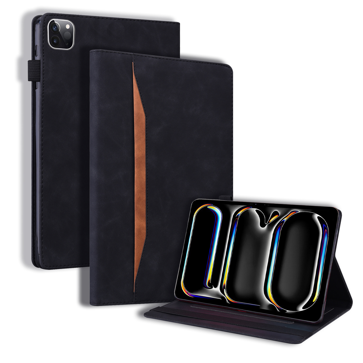 Case2go - Tablet hoes geschikt voor Apple iPad Pro 13 (2024) - Business Stiching Case - Wallet Book Case - Zwart afbeelding