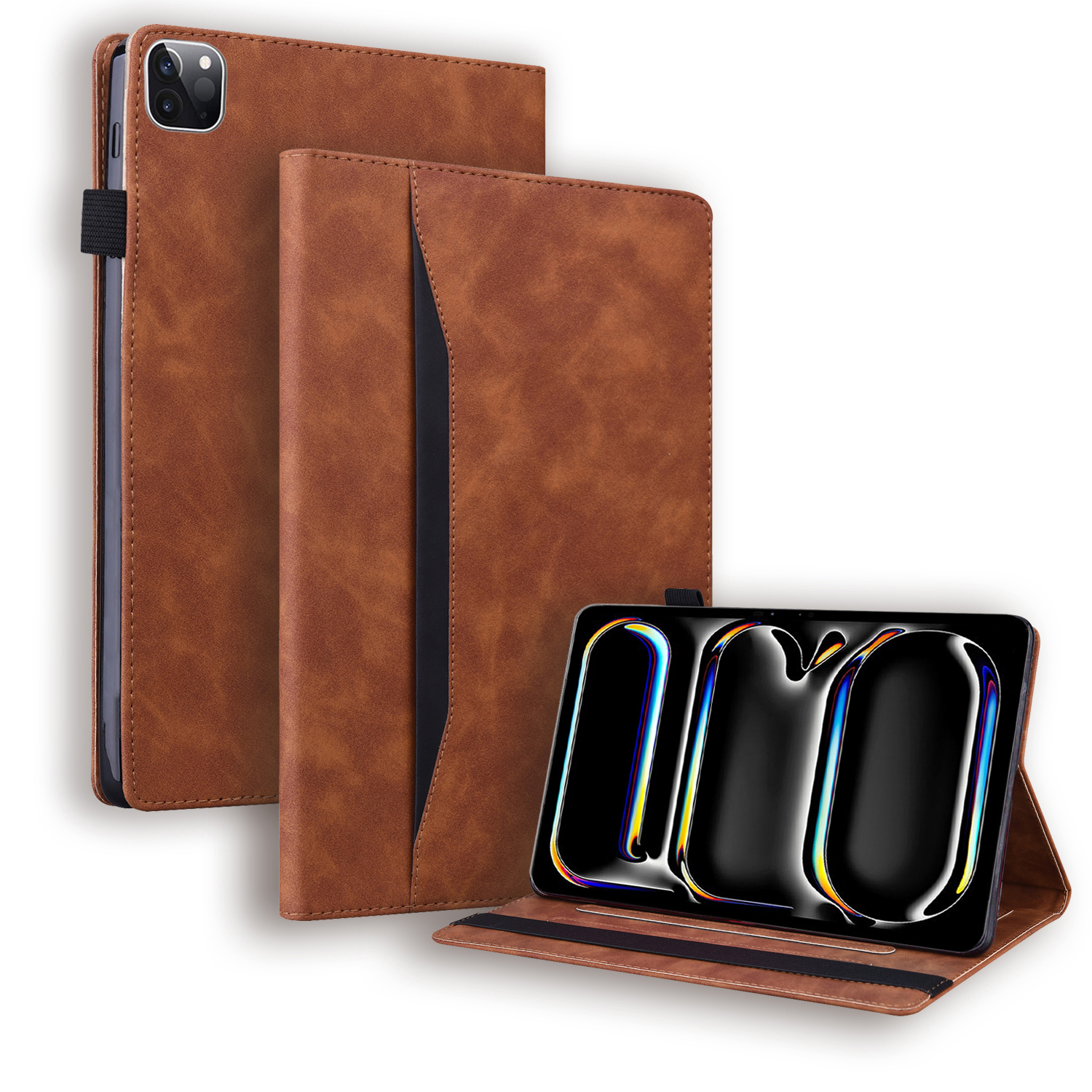 Case2go - Tablet hoes geschikt voor Apple iPad Pro 13 (2024) - Business Stiching Case - Wallet Book Case - Bruin afbeelding