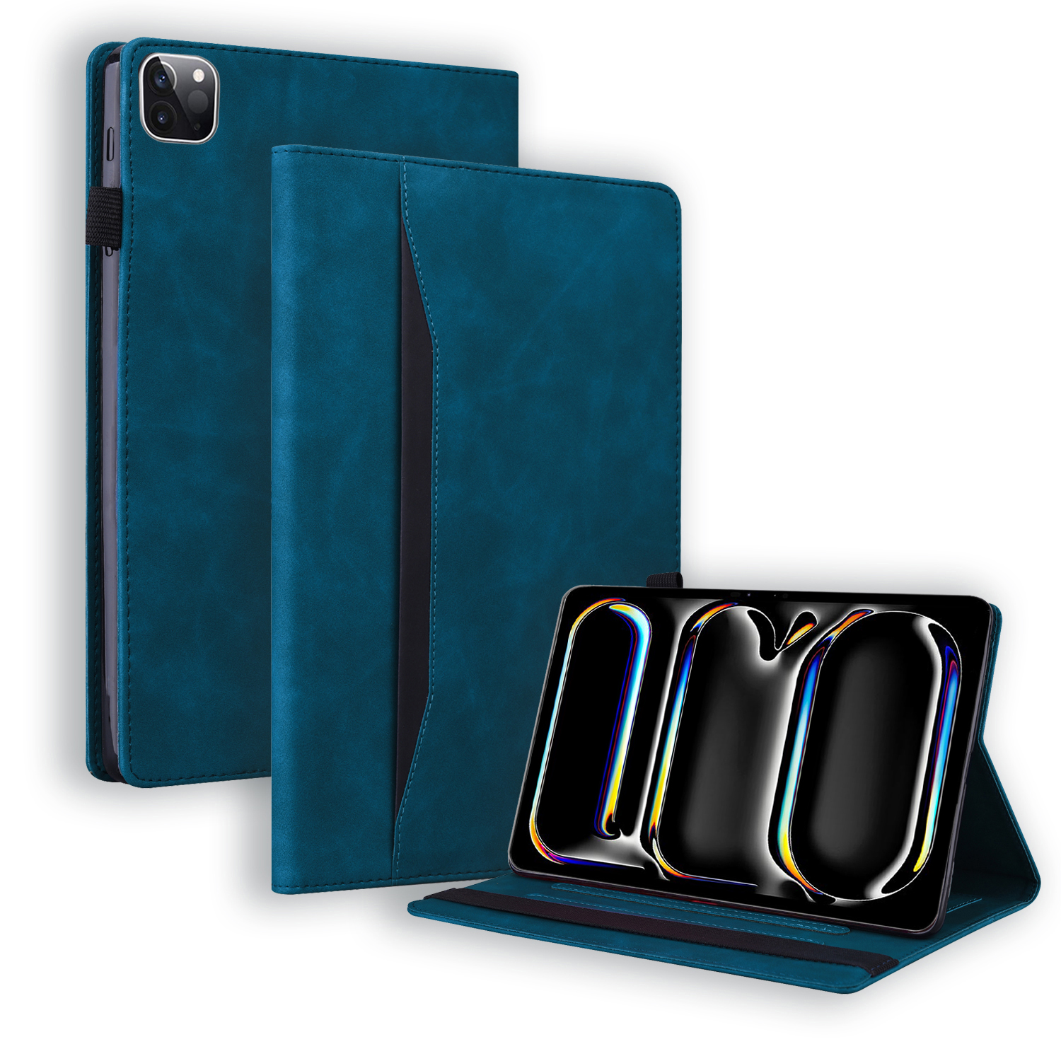 Case2go - Tablet hoes geschikt voor Apple iPad Pro 13 (2024) - Business Stiching Case - Wallet Book Case - Donker Blauw afbeelding