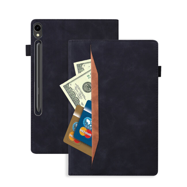 Case2go - Tablet hoes geschikt voor Samsung Galaxy Tab S9 FE Plus - Business Wallet Book Case - Met pasjeshouder - Zwart
