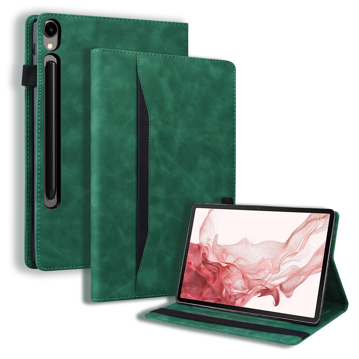 Case2go - Tablet hoes geschikt voor Samsung Galaxy Tab S9 FE Plus - Business Wallet Book Case - Met pasjeshouder - Groen afbeelding