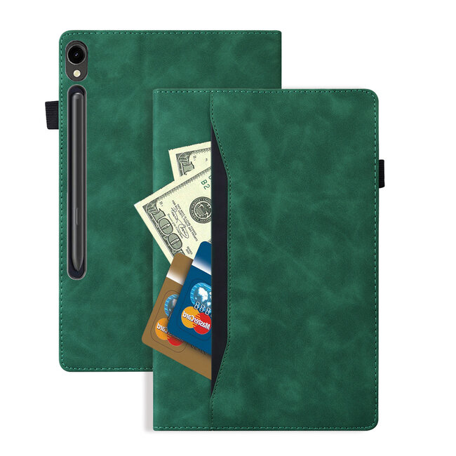 Case2go - Tablet hoes geschikt voor Samsung Galaxy Tab S9 FE Plus - Business Wallet Book Case - Met pasjeshouder - Groen