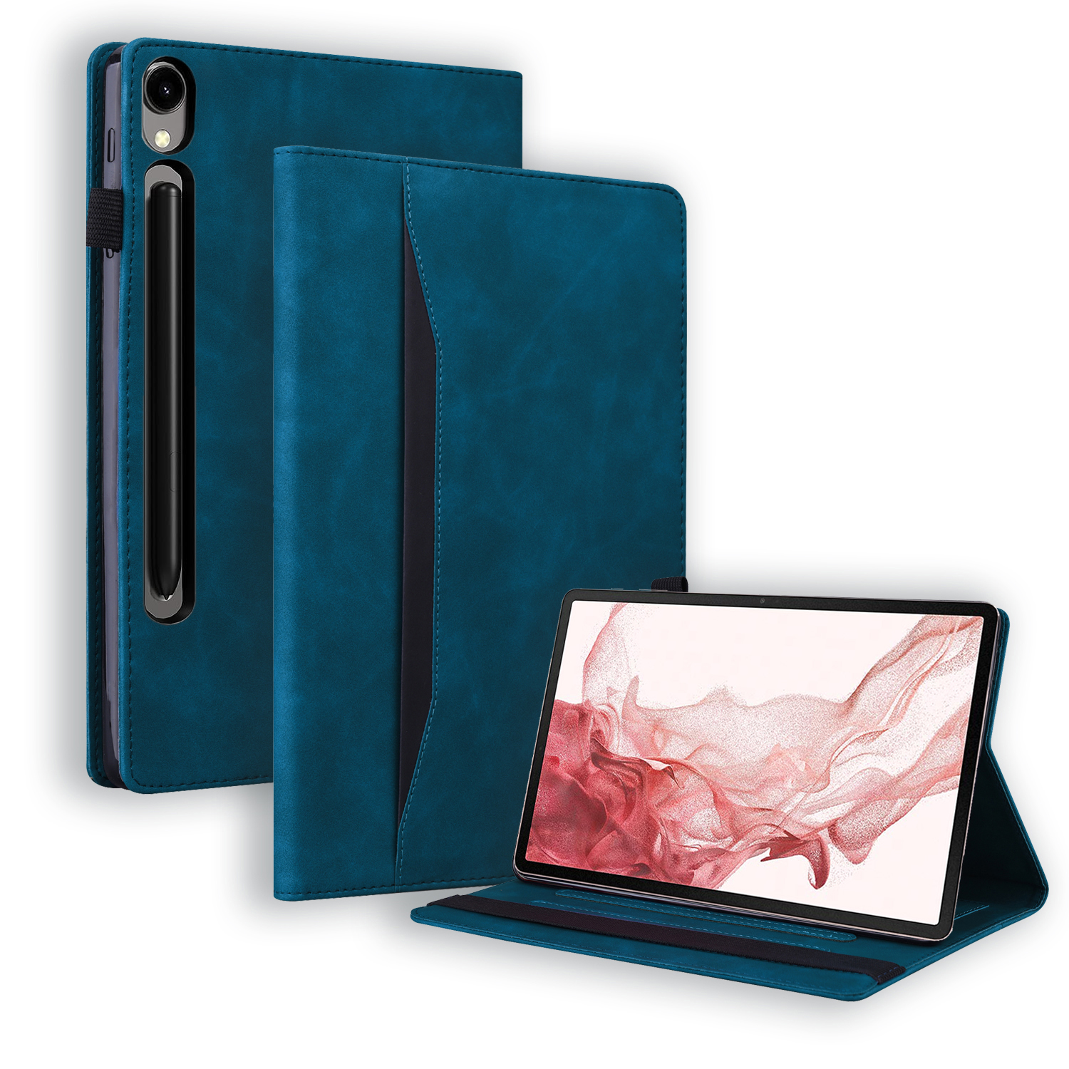 Case2go - Tablet hoes geschikt voor Samsung Galaxy Tab S9 FE Plus - Business Wallet Book Case - Met pasjeshouder - Blauw afbeelding
