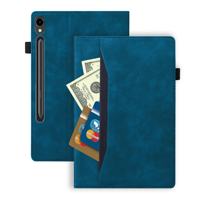 Case2go - Tablet hoes geschikt voor Samsung Galaxy Tab S9 FE Plus - Business Wallet Book Case - Met pasjeshouder - Blauw