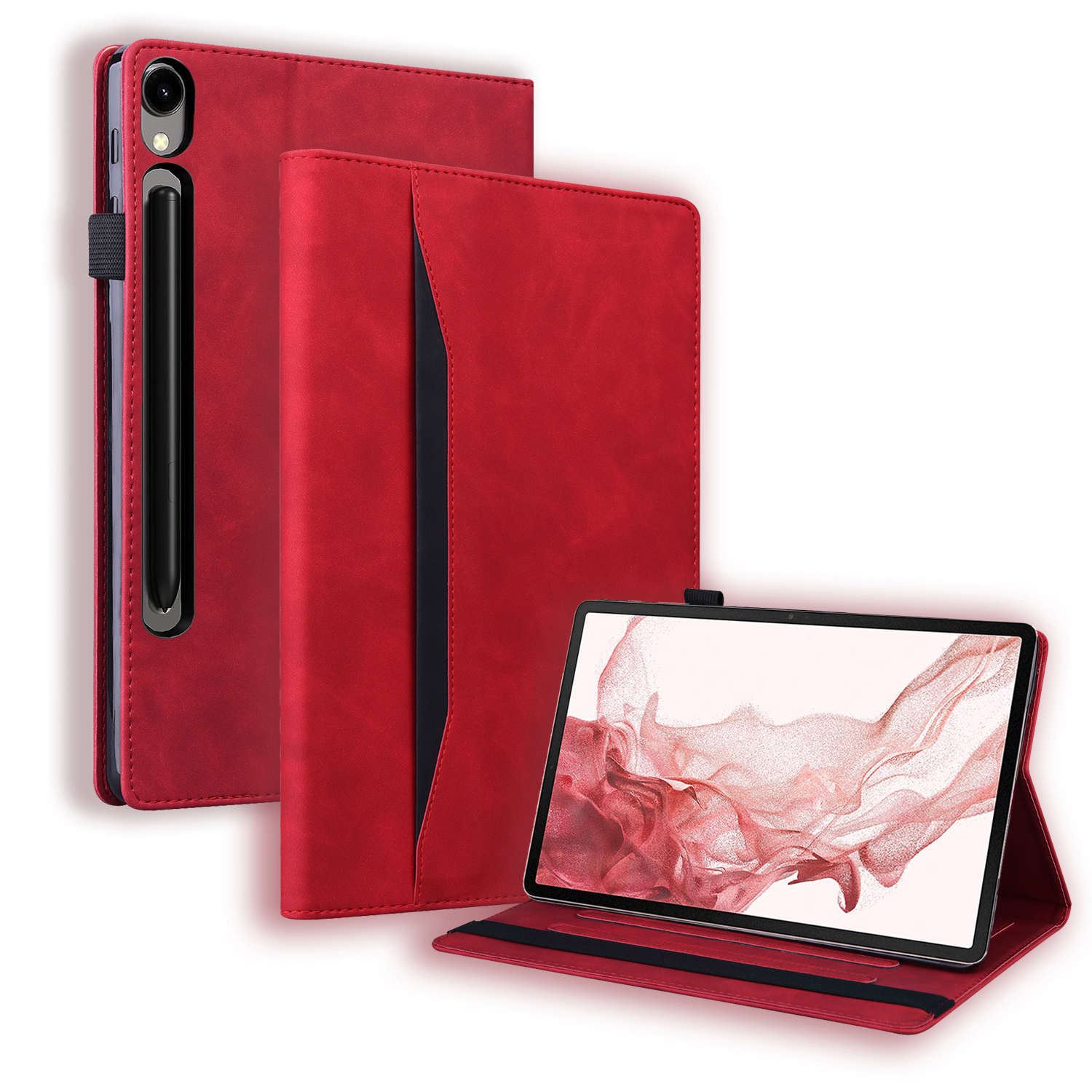 Case2go - Tablet hoes geschikt voor Samsung Galaxy Tab S9 FE Plus - Business Wallet Book Case - Met pasjeshouder - Rood afbeelding