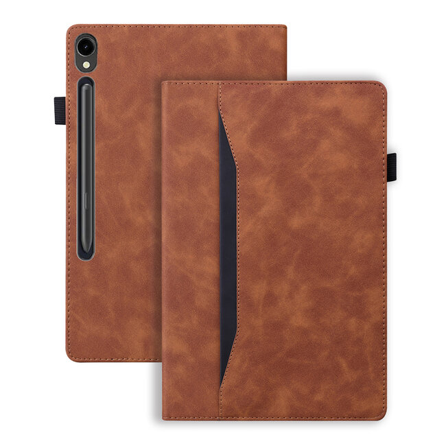 Case2go - Tablet hoes geschikt voor Samsung Galaxy Tab S9 FE Plus - Business Wallet Book Case - Met pasjeshouder - Bruin