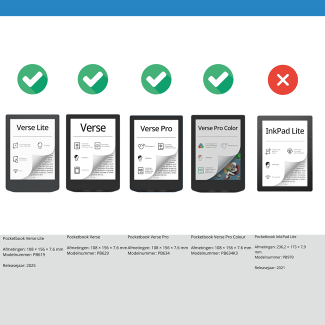 Case2go - E-reader hoes geschikt voor PocketBook Verse / Verse Lite / Verse Pro / Verse Pro Color - Sleepcover - Auto/Wake functie - Met handstrap - Rood