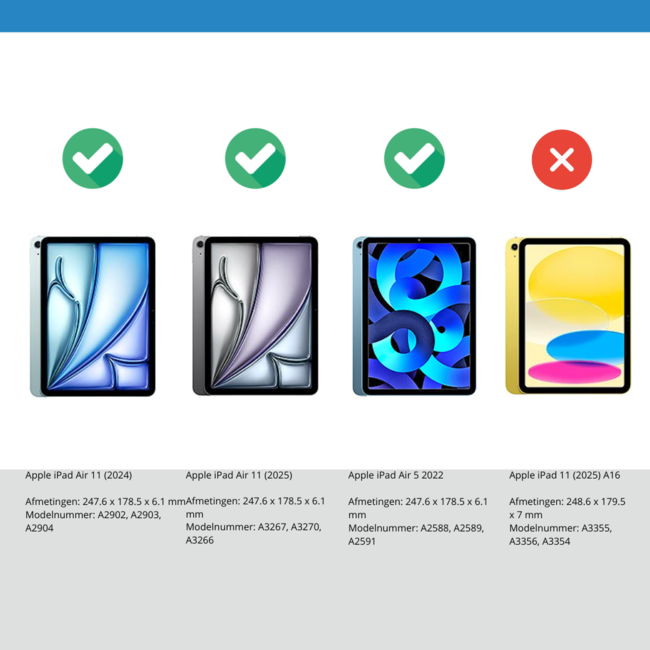 Tablet hoes geschikt voor Apple iPad Air 11 (2025) / Apple iPad Air 11 (2024) / iPad Air 10.9 (2022) tri-fold - Case met Auto Wake/Sleep functie - Cyaan