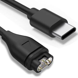 Case2go Oplaadkabel geschikt voor Garmin Forerunner / Vivoactive / Fenix / Venu - 1 meter kabel - USB C naar Garmin - Zwart