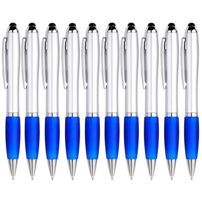 10x Balpen en Stylus / Touch pen - Softtouch - Geschikt voor Tablet & Smartphone - Met clip - Zilver / Blauw