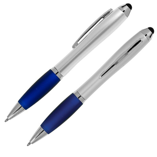 10x Balpen en Stylus / Touch pen - Softtouch - Geschikt voor Tablet & Smartphone - Met clip - Zilver / Blauw